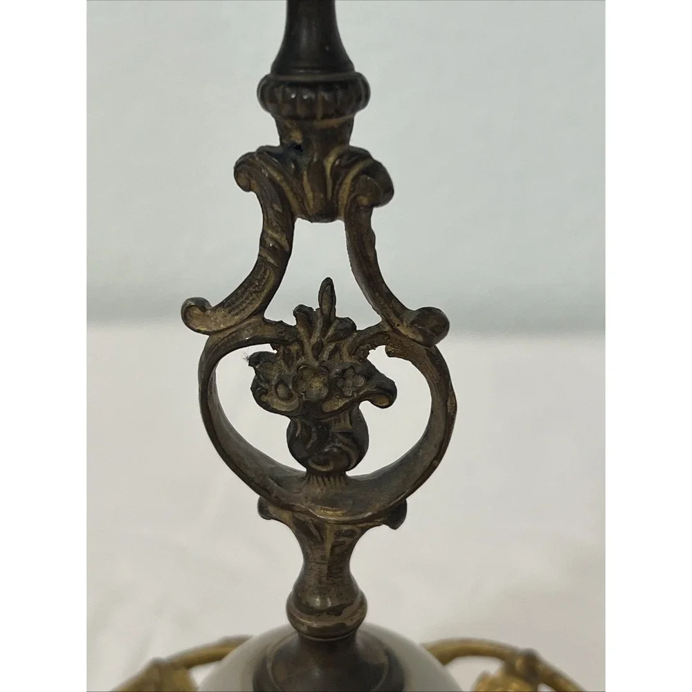 Antique Rococo Gilt Copper Bronze Floral Ornate Scrolled Candlestick Marble‎
